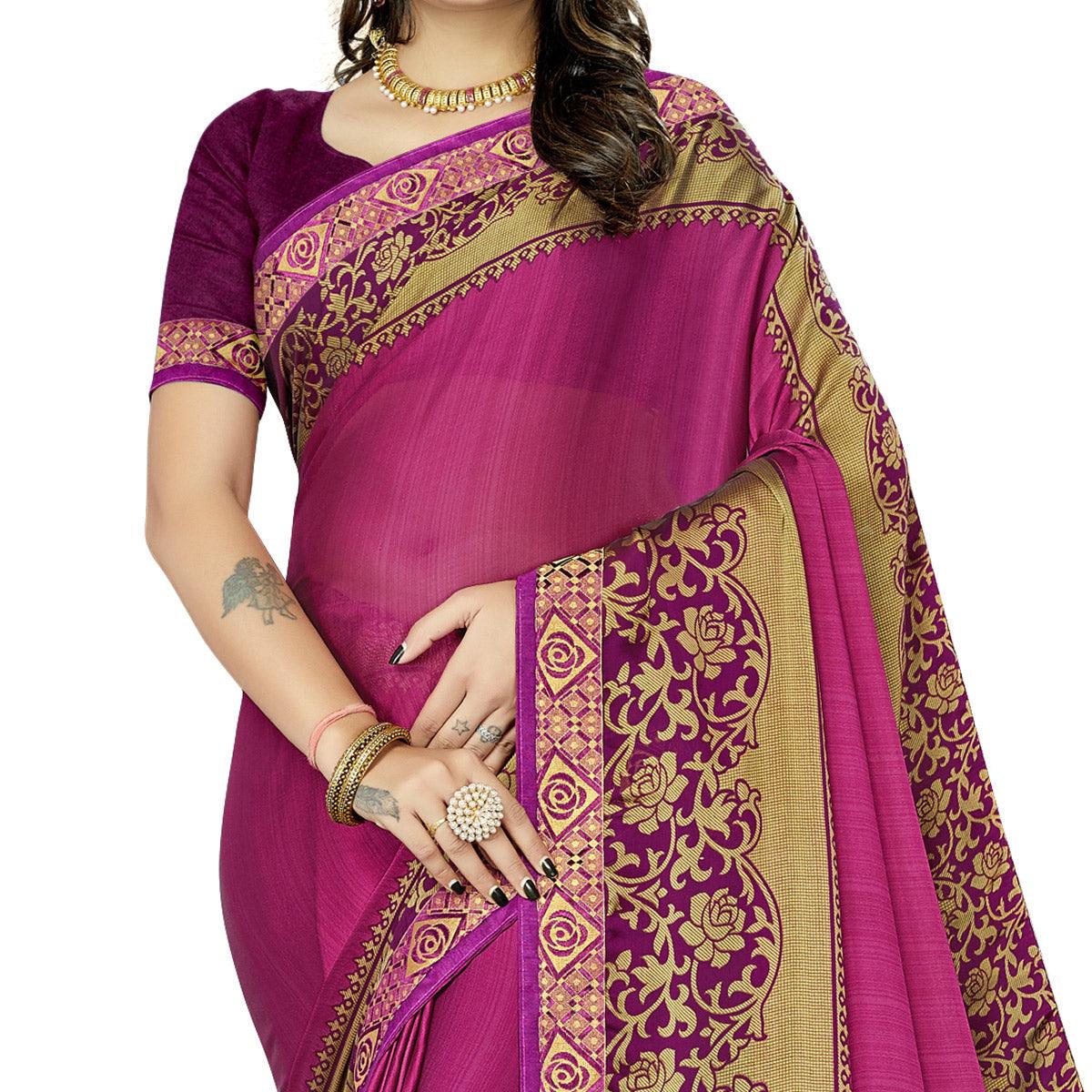 Pink Casual Wear Printed Rangoli Silk Saree - Peachmode