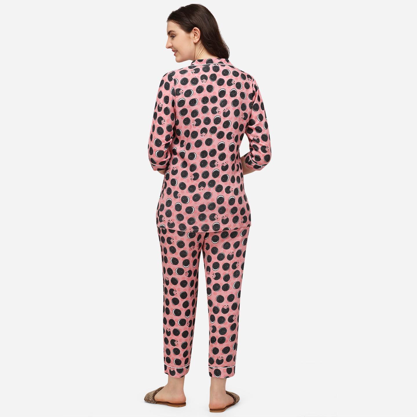 Pink Casual Wear Printed Rayon Night Suit - Peachmode