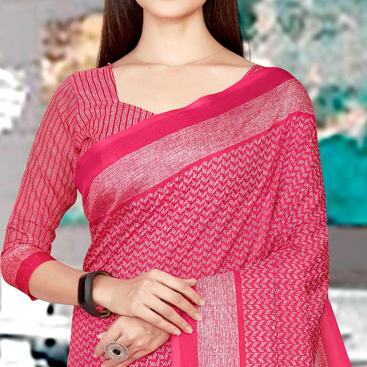 Pink Casual Wear Printed Silk Saree - Peachmode