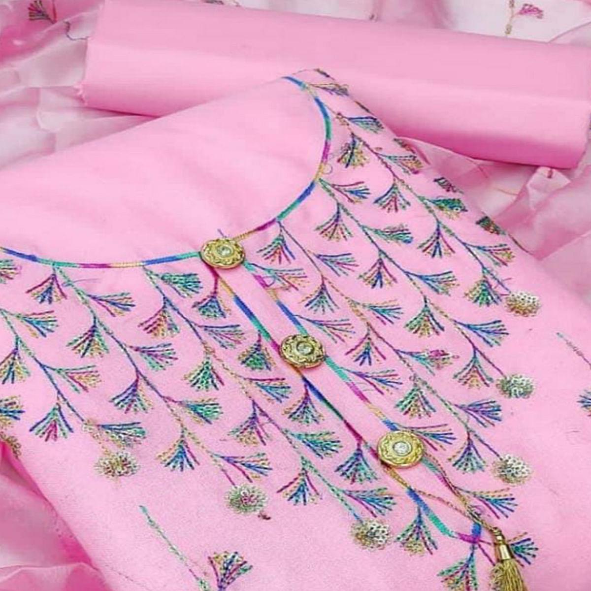 Pink Casual Wear Sequence Work Cotton Dress Material - Peachmode