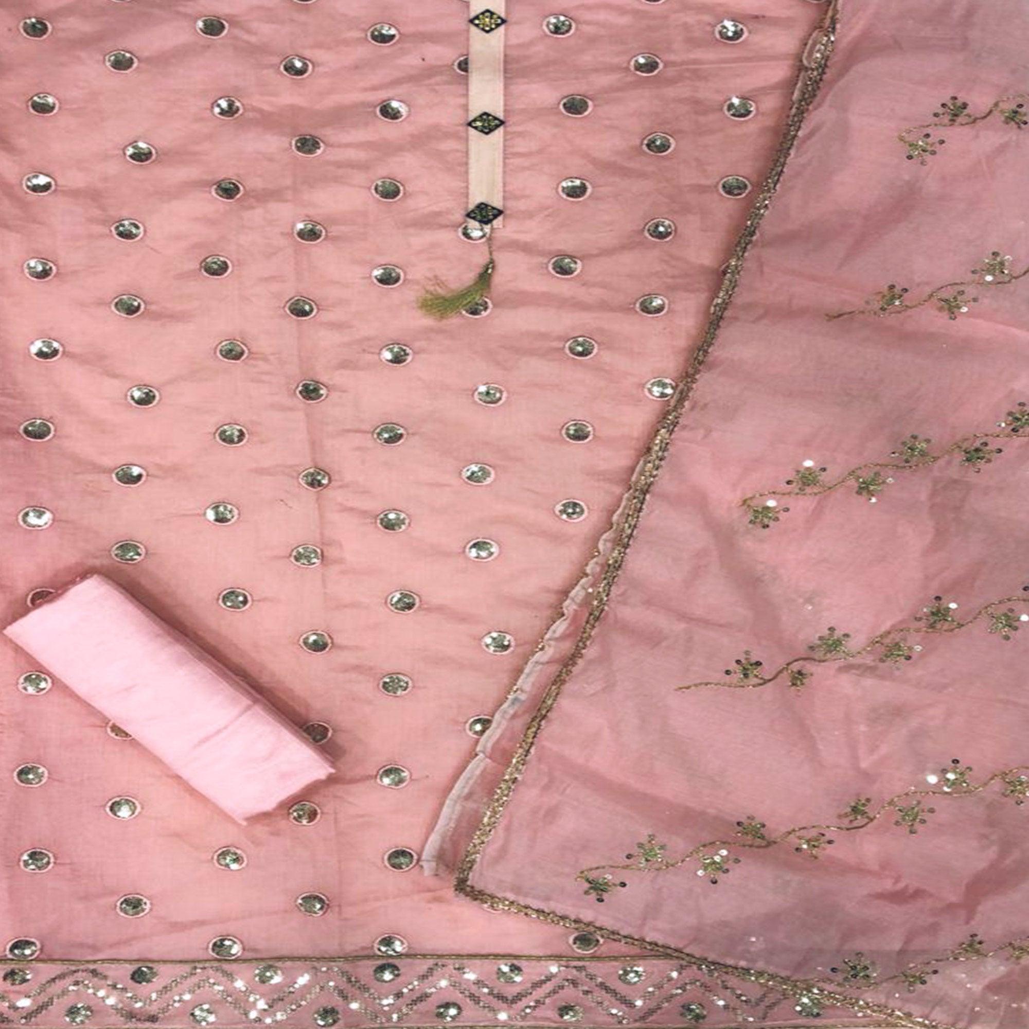 Pink Casual Wear Sequence Work Modal Chanderi Dress Material - Peachmode