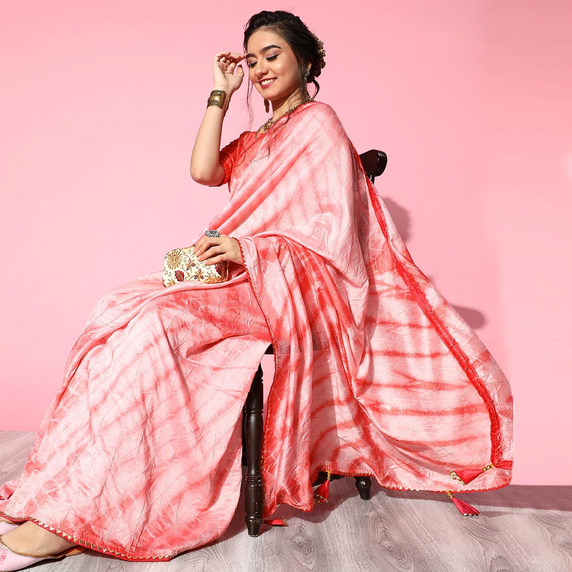 Pink Casual Wear Sequence Work Pure Cotton Silk Saree - Peachmode