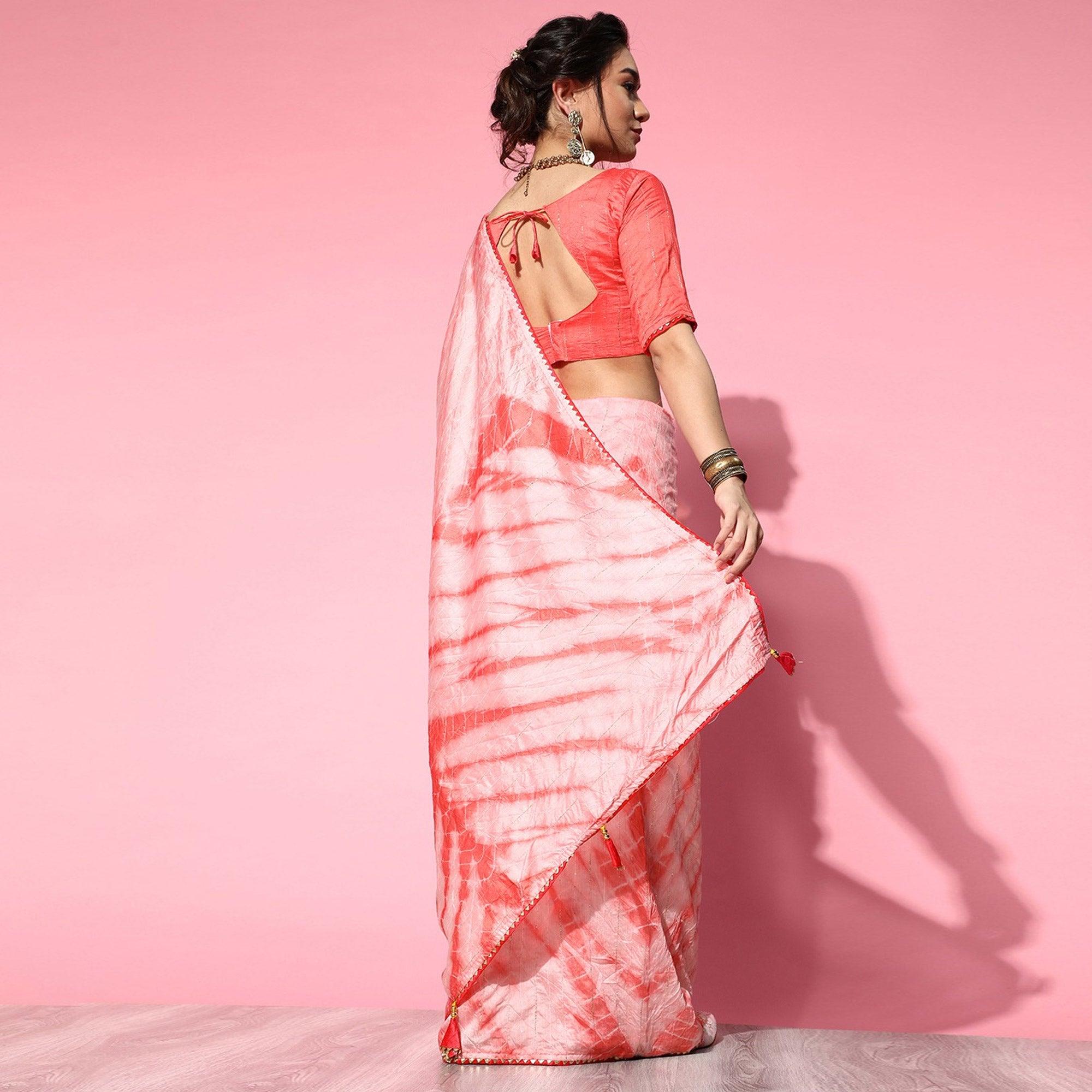 Pink Casual Wear Sequence Work Pure Cotton Silk Saree - Peachmode