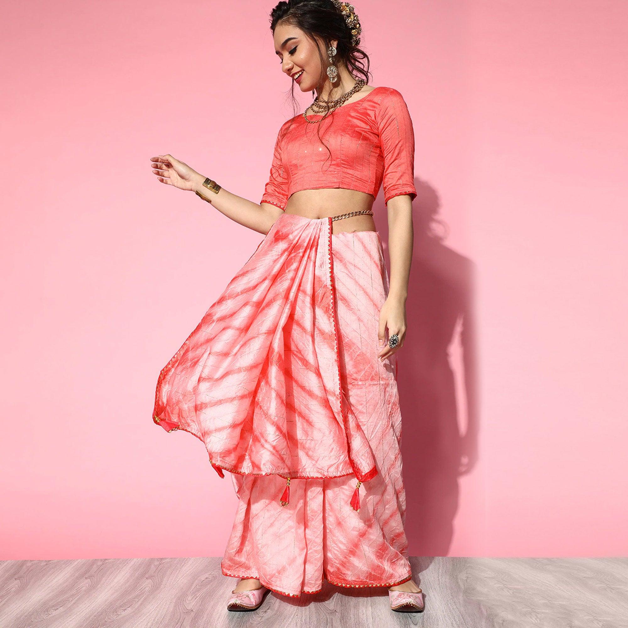 Pink Casual Wear Sequence Work Pure Cotton Silk Saree - Peachmode
