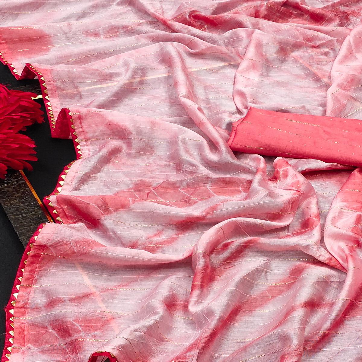 Pink Casual Wear Sequence Work Pure Cotton Silk Saree - Peachmode