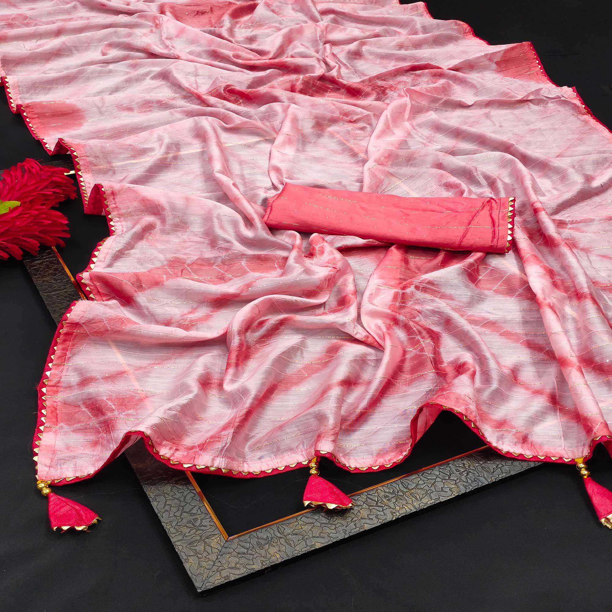 Pink Casual Wear Sequence Work Pure Cotton Silk Saree - Peachmode