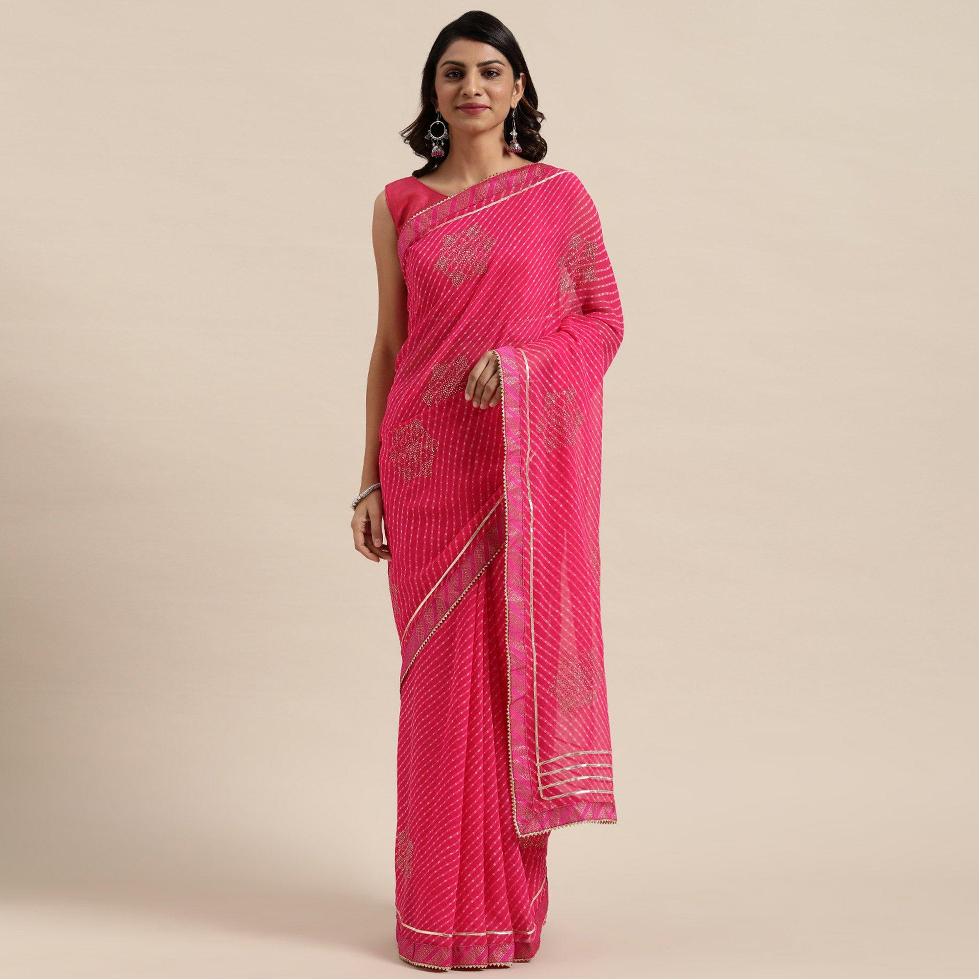 Pink Casual Wear  Stripes Printed Georgette Saree - Peachmode