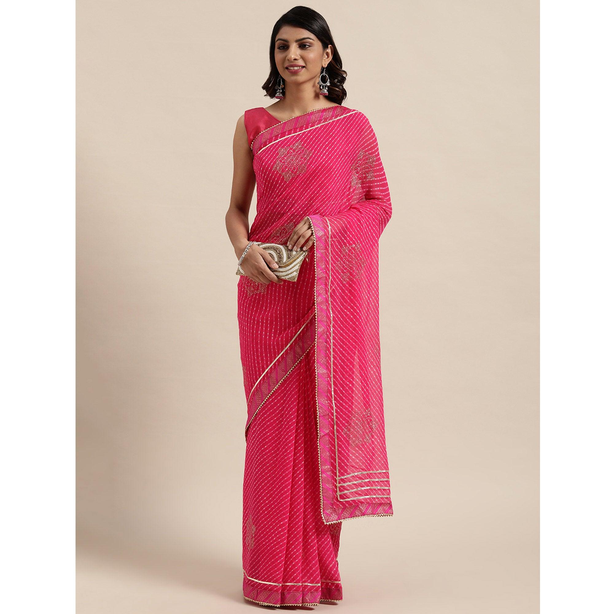 Pink Casual Wear  Stripes Printed Georgette Saree - Peachmode