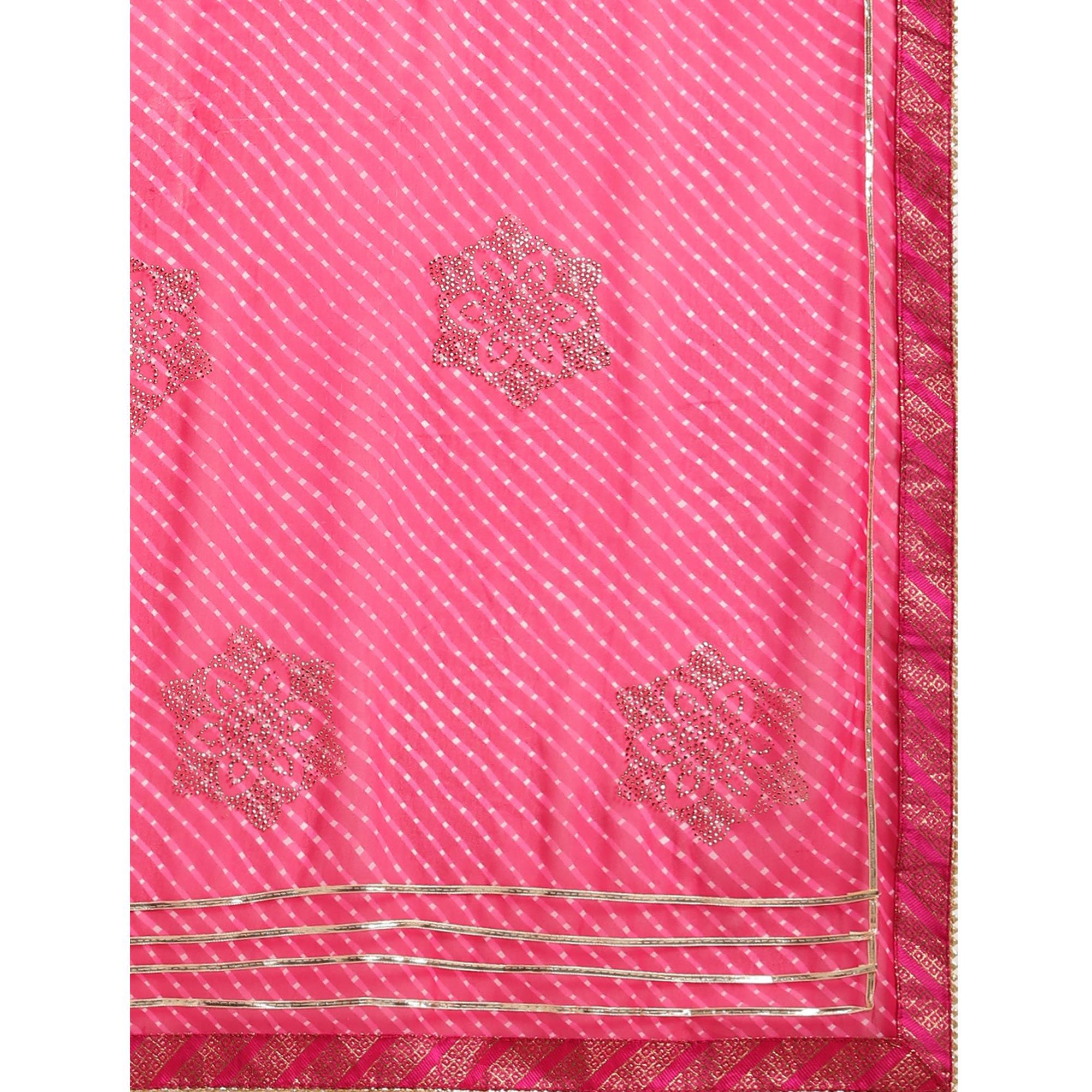 Pink Casual Wear  Stripes Printed Georgette Saree - Peachmode