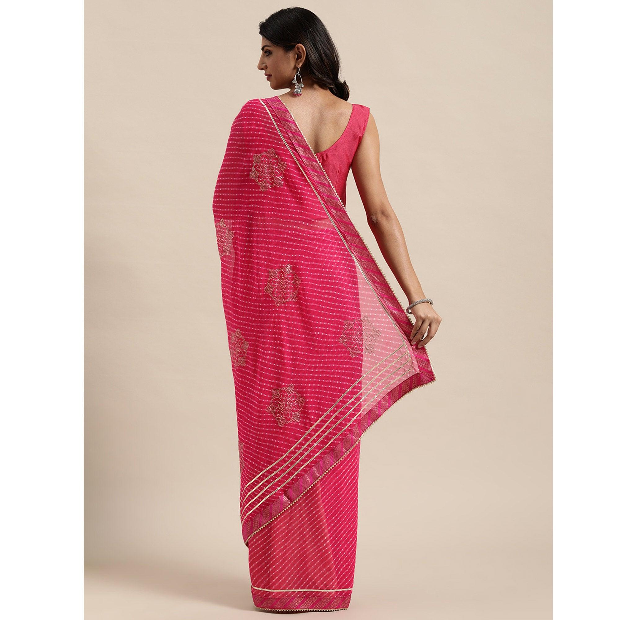 Pink Casual Wear  Stripes Printed Georgette Saree - Peachmode