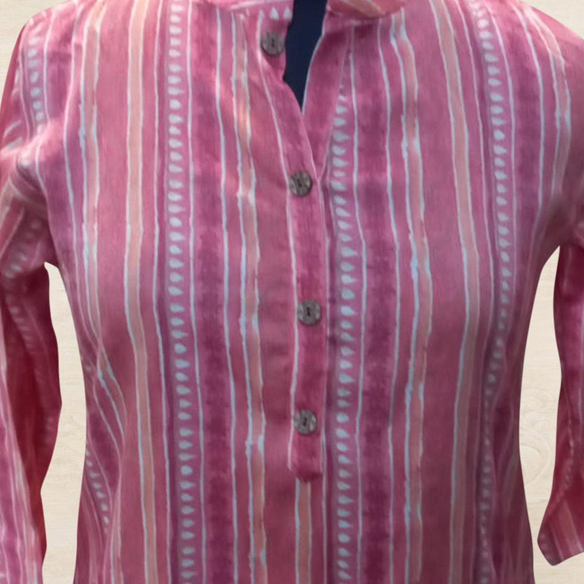 Pink Casual Wear Stripes Printed Rayon Top - Peachmode