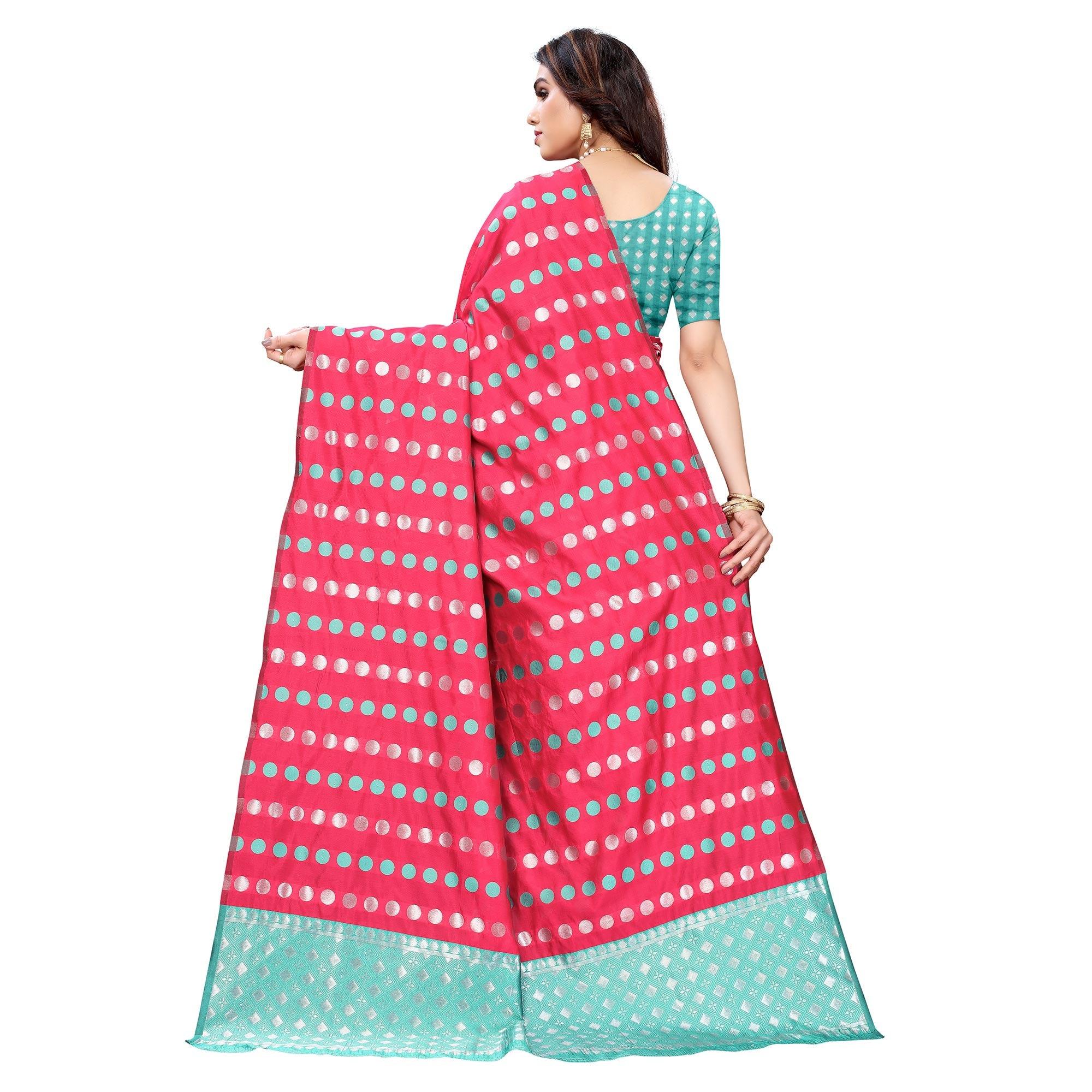 Pink Casual Wear Woven Banarasi Silk Saree - Peachmode