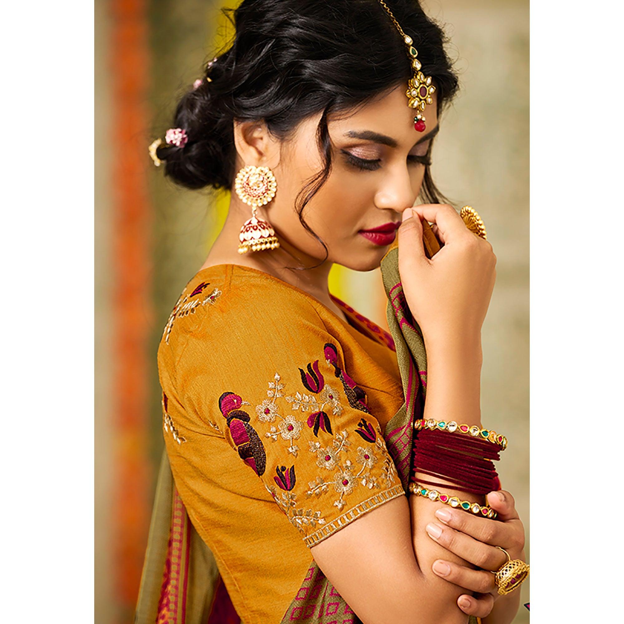 Pink Checks Printed Brasso Saree With Tassels - Peachmode