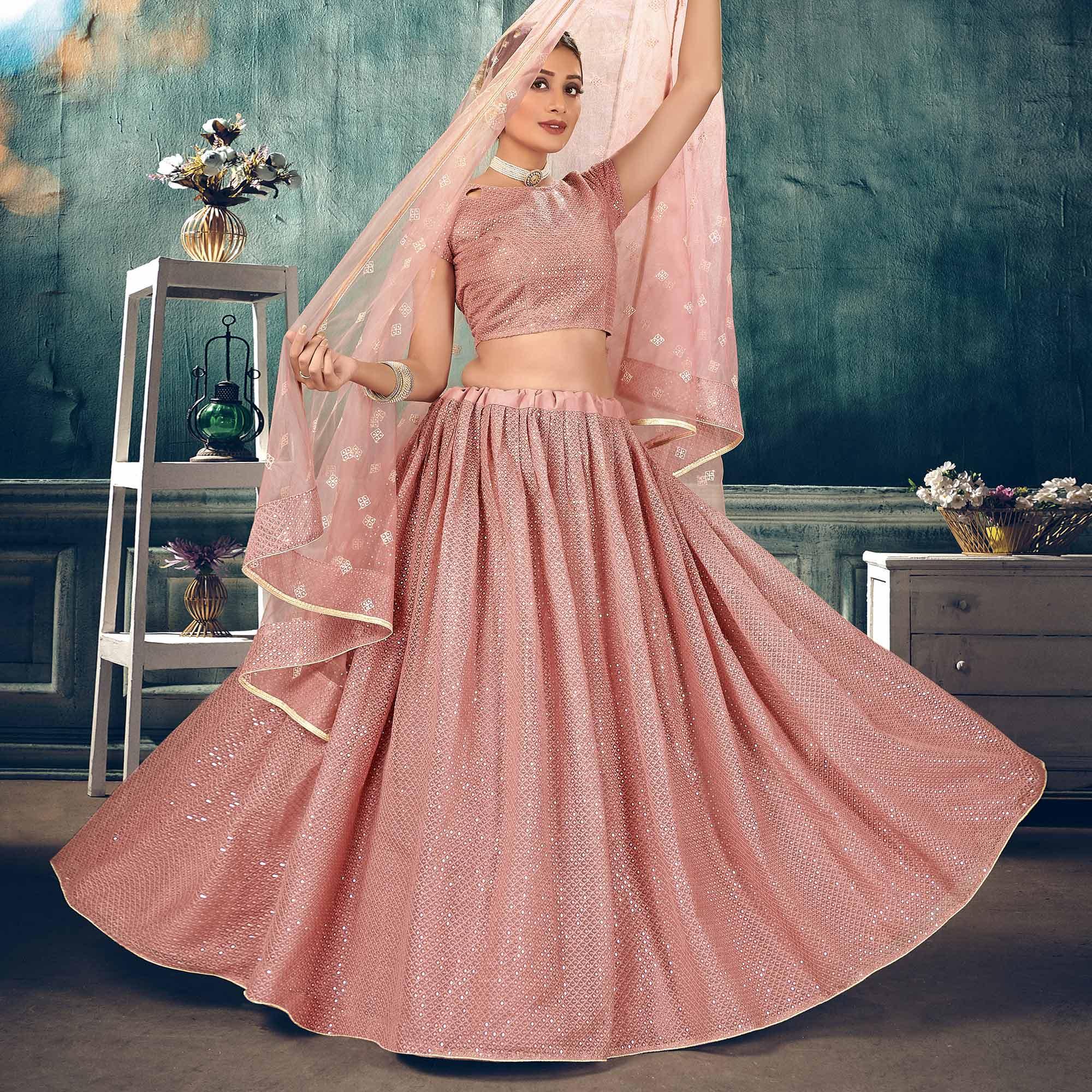 Pink Designer Wedding Wear Soft Net Lehenga Choli - Peachmode