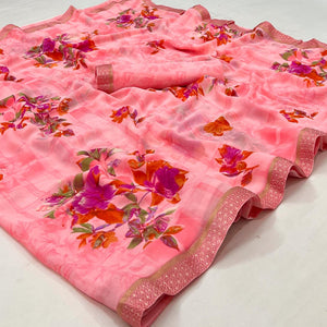 Pink Digital Printed Georgette Saree - Peachmode
