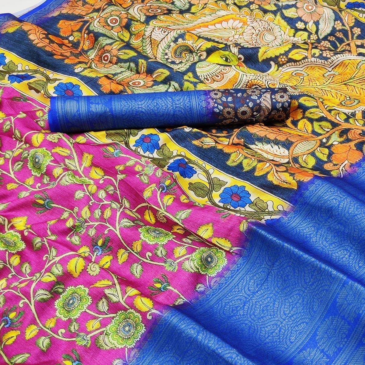 Pink Digital Printed Khaadi Saree - Peachmode