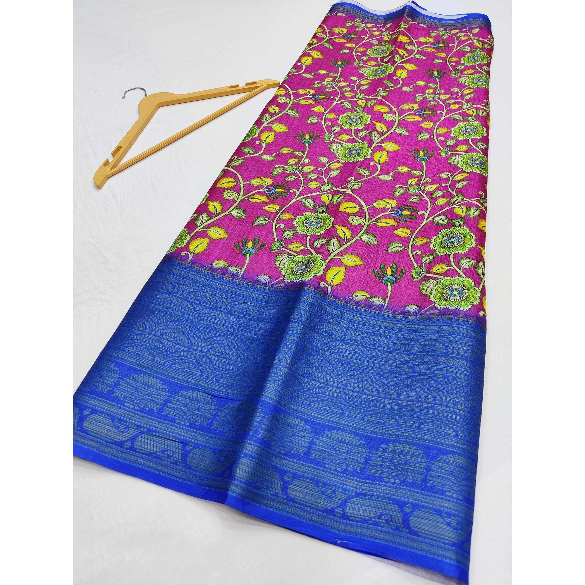 Pink Digital Printed Khaadi Saree - Peachmode