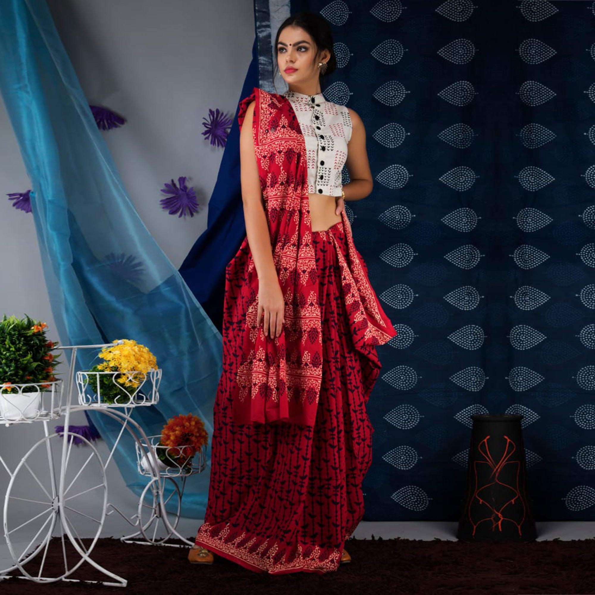 Pink Digital Printed Linen Saree - Peachmode
