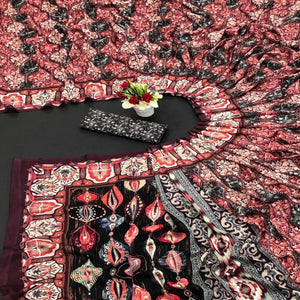 Pink Digital Printed Vichitra Silk Saree - Peachmode