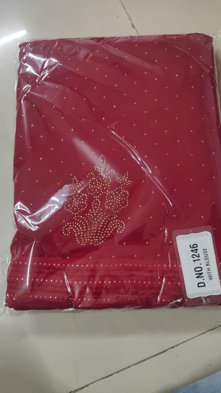 Pink Embellished Georgette Saree - Peachmode