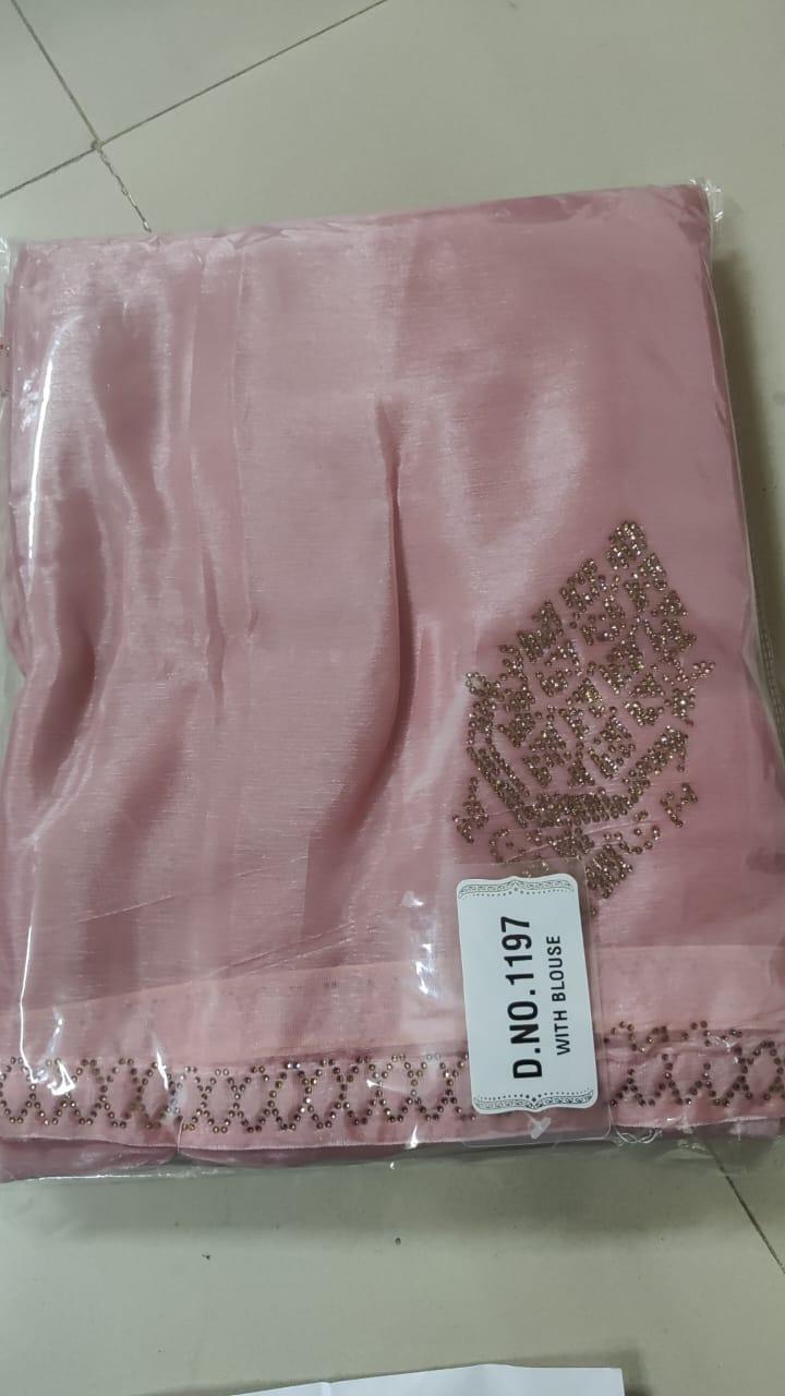 Pink Embellished Georgette Saree - Peachmode