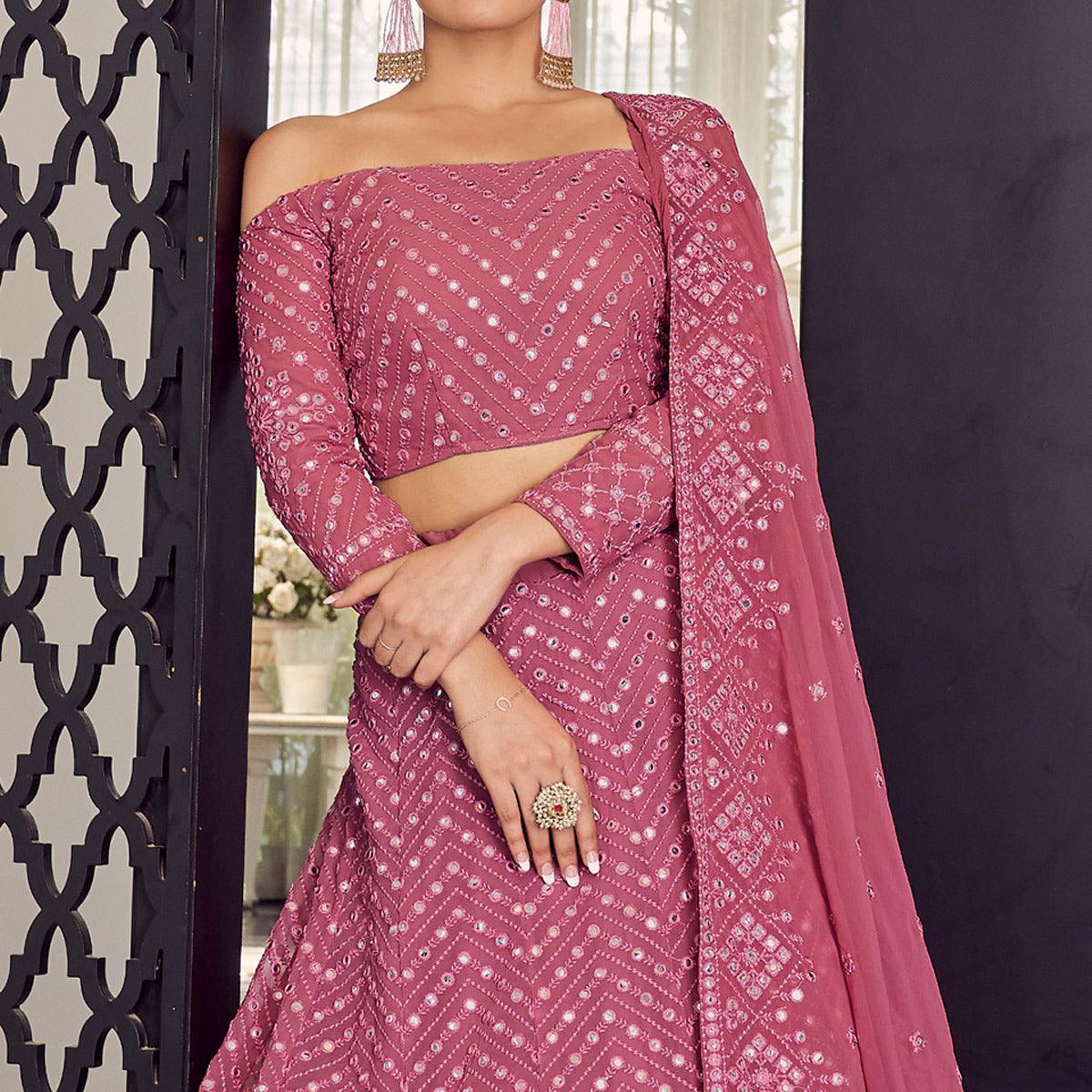 Pink Embellished With Embroidered Georgette Lehenga Choli - Peachmode