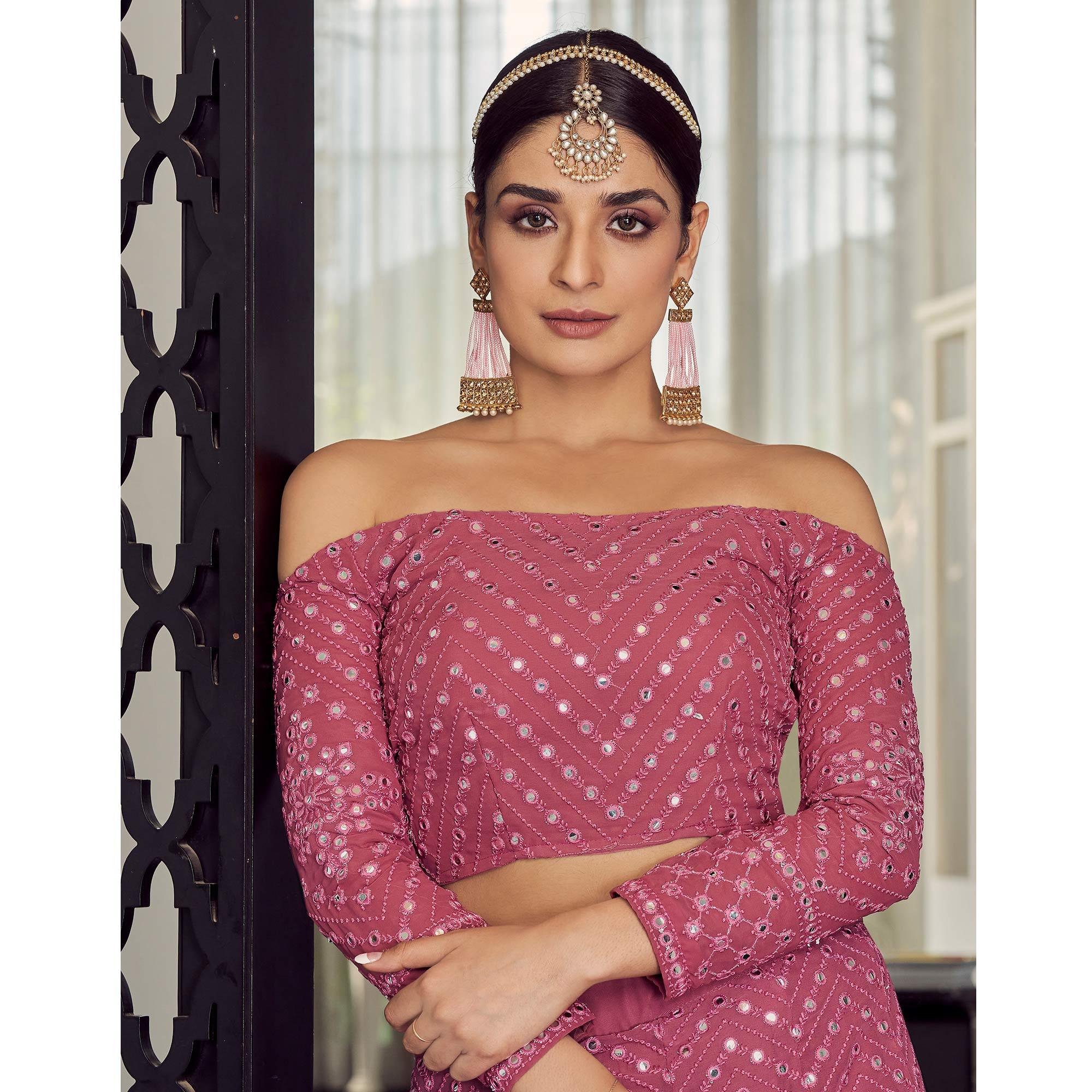 Pink Embellished With Embroidered Georgette Lehenga Choli - Peachmode