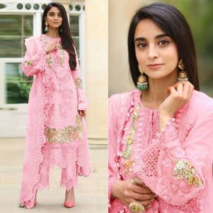 Pink Embellished With Embroidered Georgette Pakistani Suit - Peachmode
