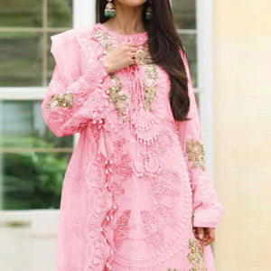 Pink Embellished With Embroidered Georgette Pakistani Suit - Peachmode