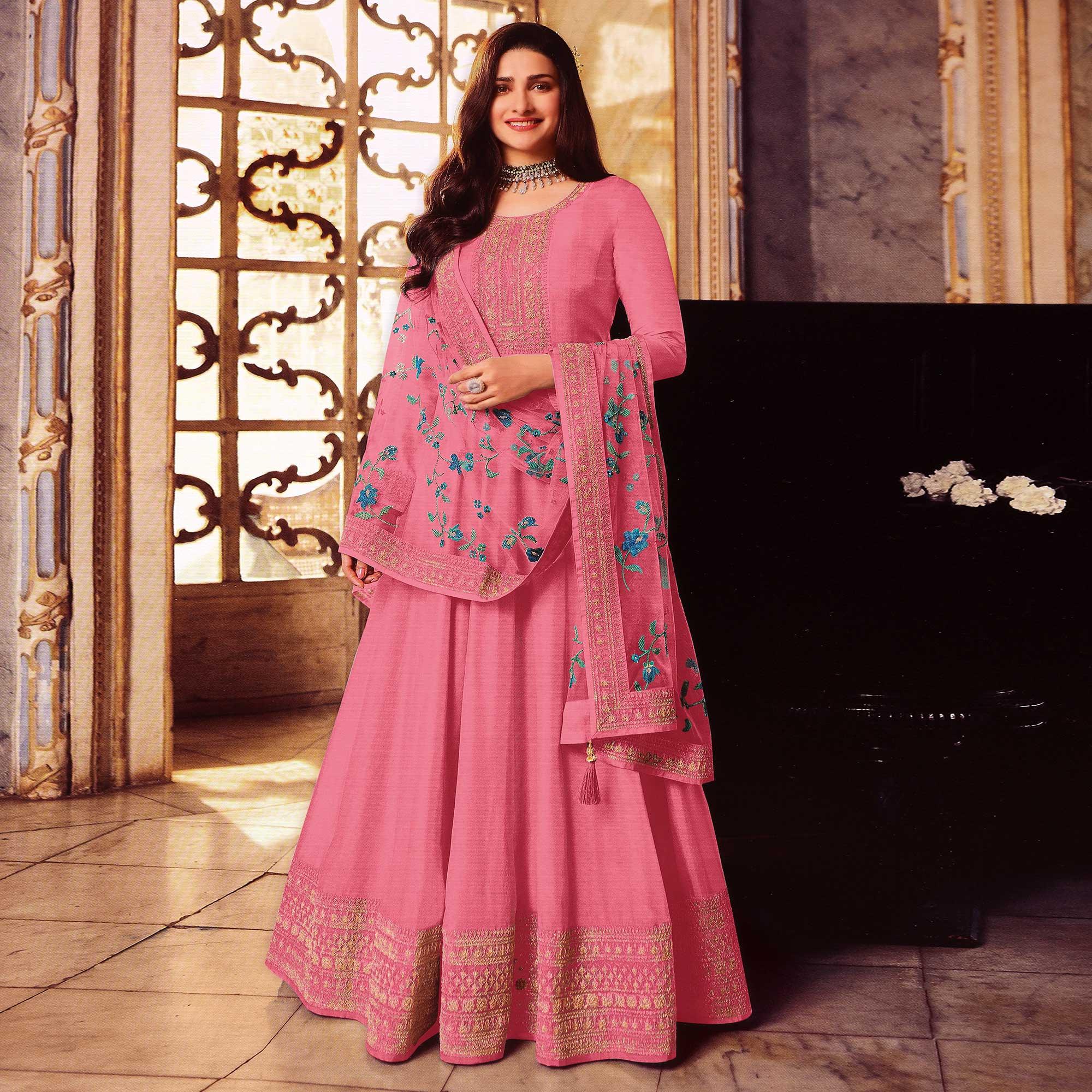 Pink Embroidered Dola Silk Anarkali Suit