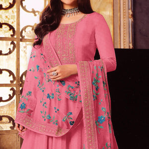 Pink Embroidered Dola Silk Anarkali Suit - Peachmode
