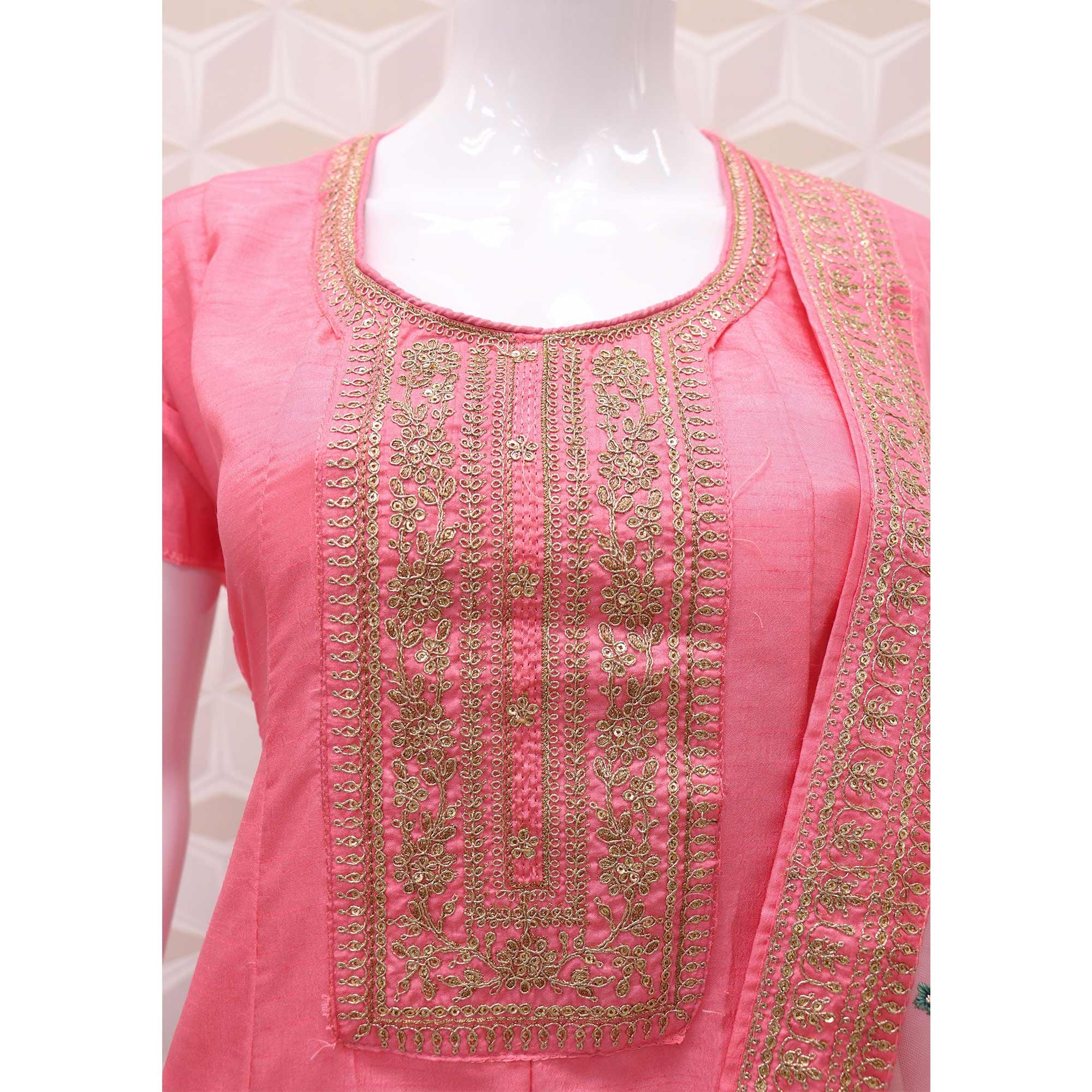 Pink Embroidered Dola Silk Anarkali Suit - Peachmode