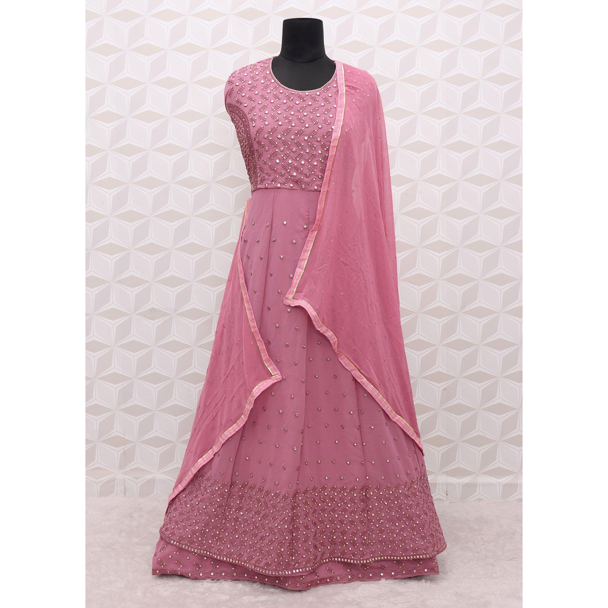 Pink Embroidered Georgette Anarkali Suit - Peachmode