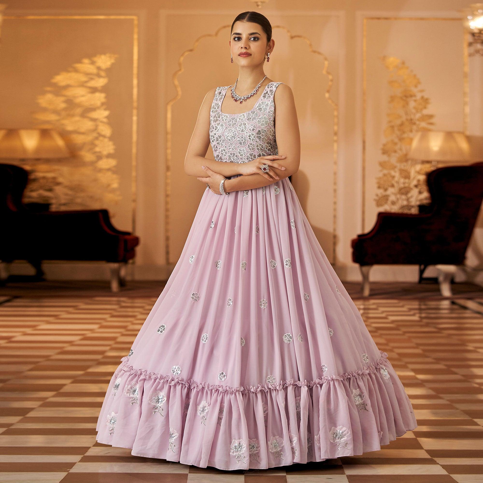 Pink Embroidered Georgette Gown - Peachmode