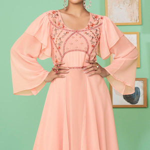Pink Embroidered Georgette Gown - Peachmode