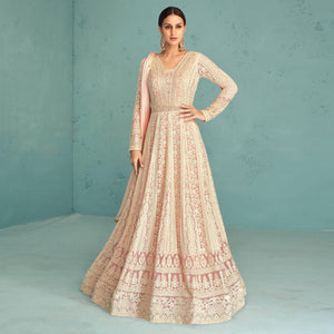 Pink Embroidered Georgette Gown - Peachmode