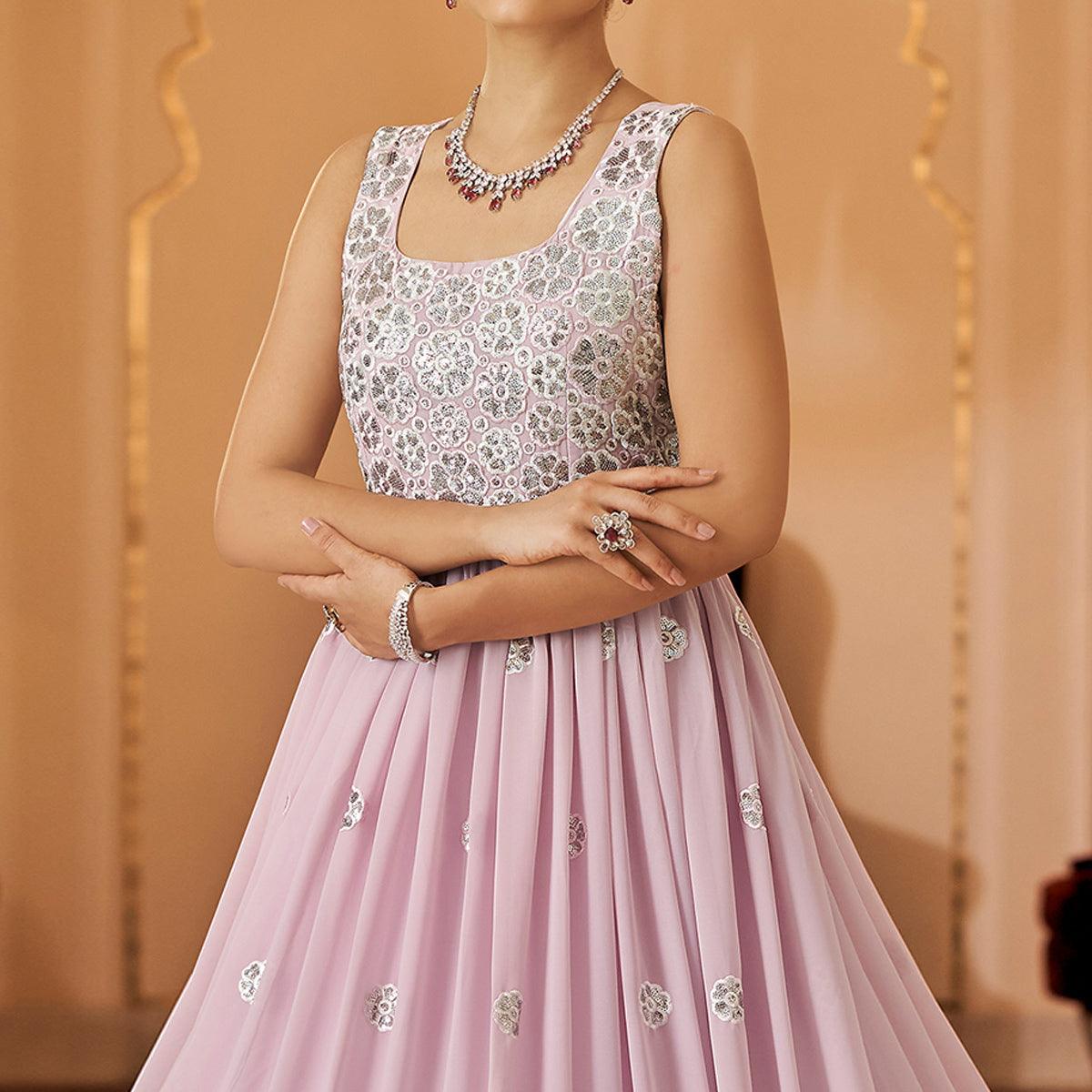 Pink Embroidered Georgette Gown - Peachmode