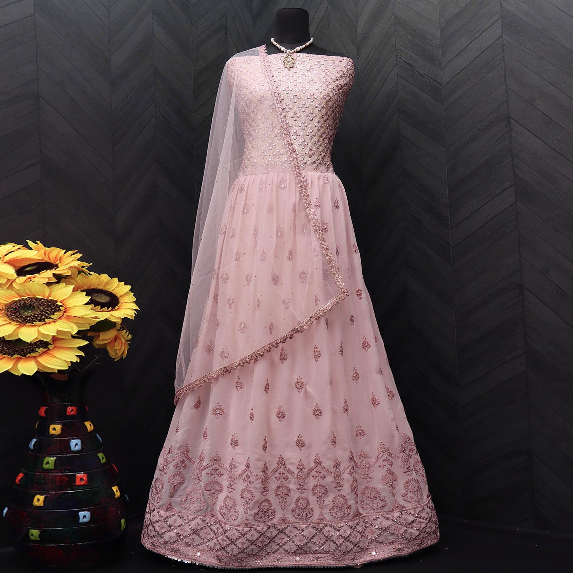 Pink Embroidered Georgette Gown - Peachmode