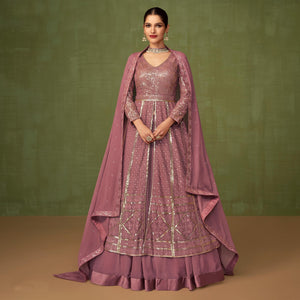 Pink Embroidered Georgette Lehenga Kameez - Peachmode