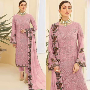 Pink Embroidered Georgette Pakistani Suit - Peachmode