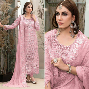 Pink Embroidered Georgette Pakistani Suit - Peachmode