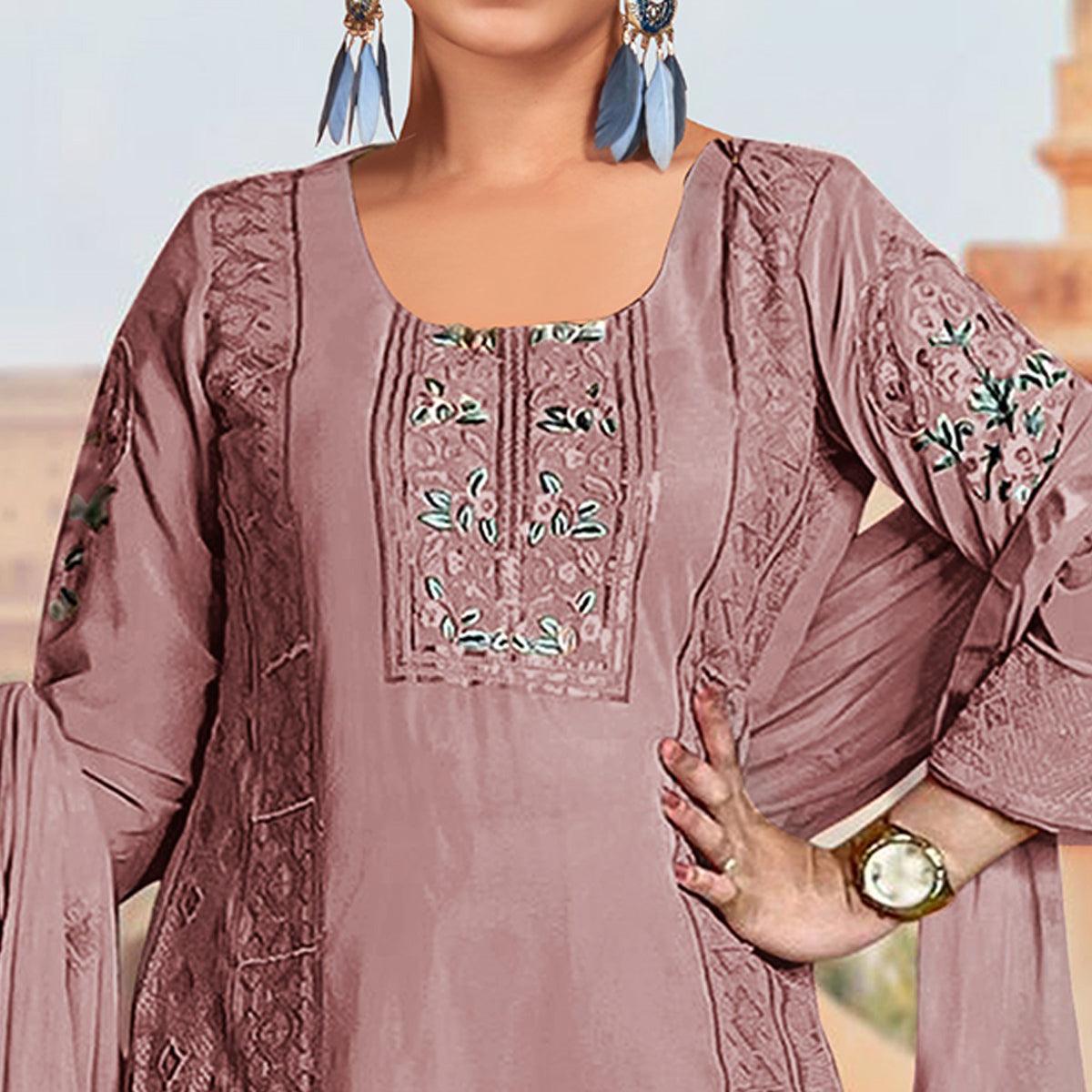 Pink Embroidered Georgette Pakistani Suit - Peachmode