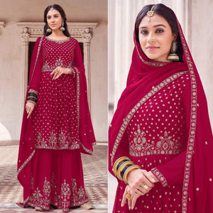 Pink Embroidered Georgette Palazzo Suit - Peachmode