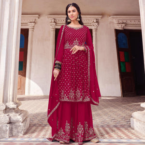 Pink Embroidered Georgette Palazzo Suit - Peachmode