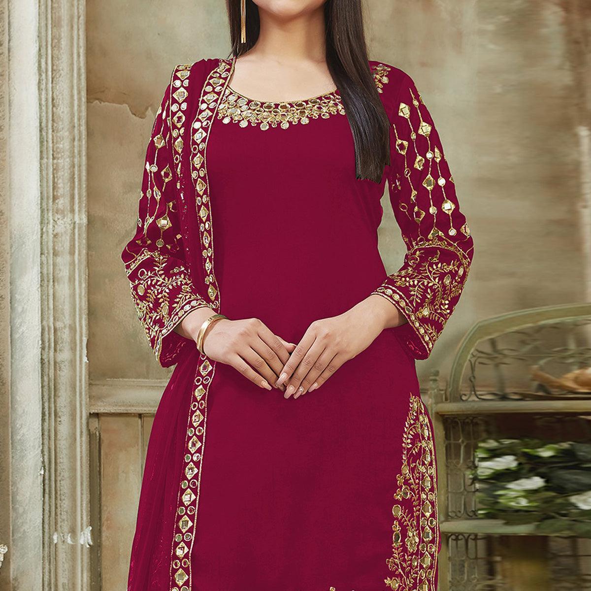 Pink Embroidered Georgette Patiala Suit - Peachmode