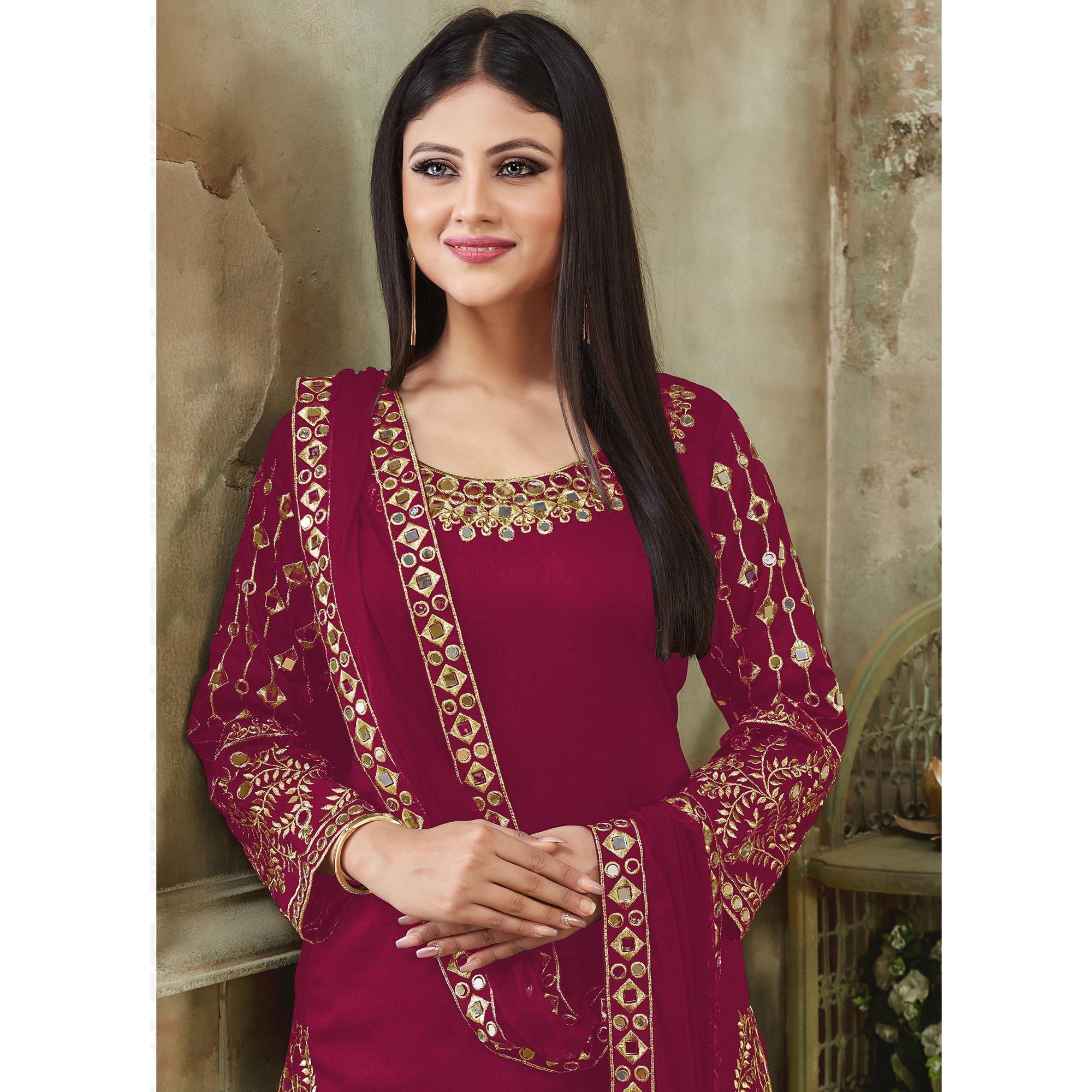 Pink Embroidered Georgette Patiala Suit - Peachmode