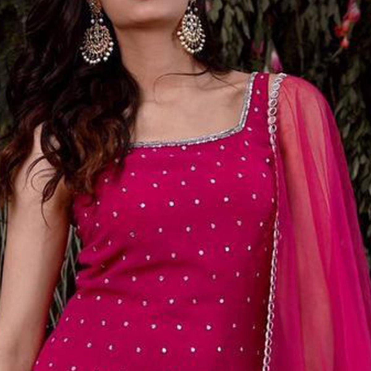 Pink Embroidered Georgette Sharara Suit - Peachmode