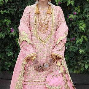 Pink Embroidered Georgette Sharara Suit - Peachmode