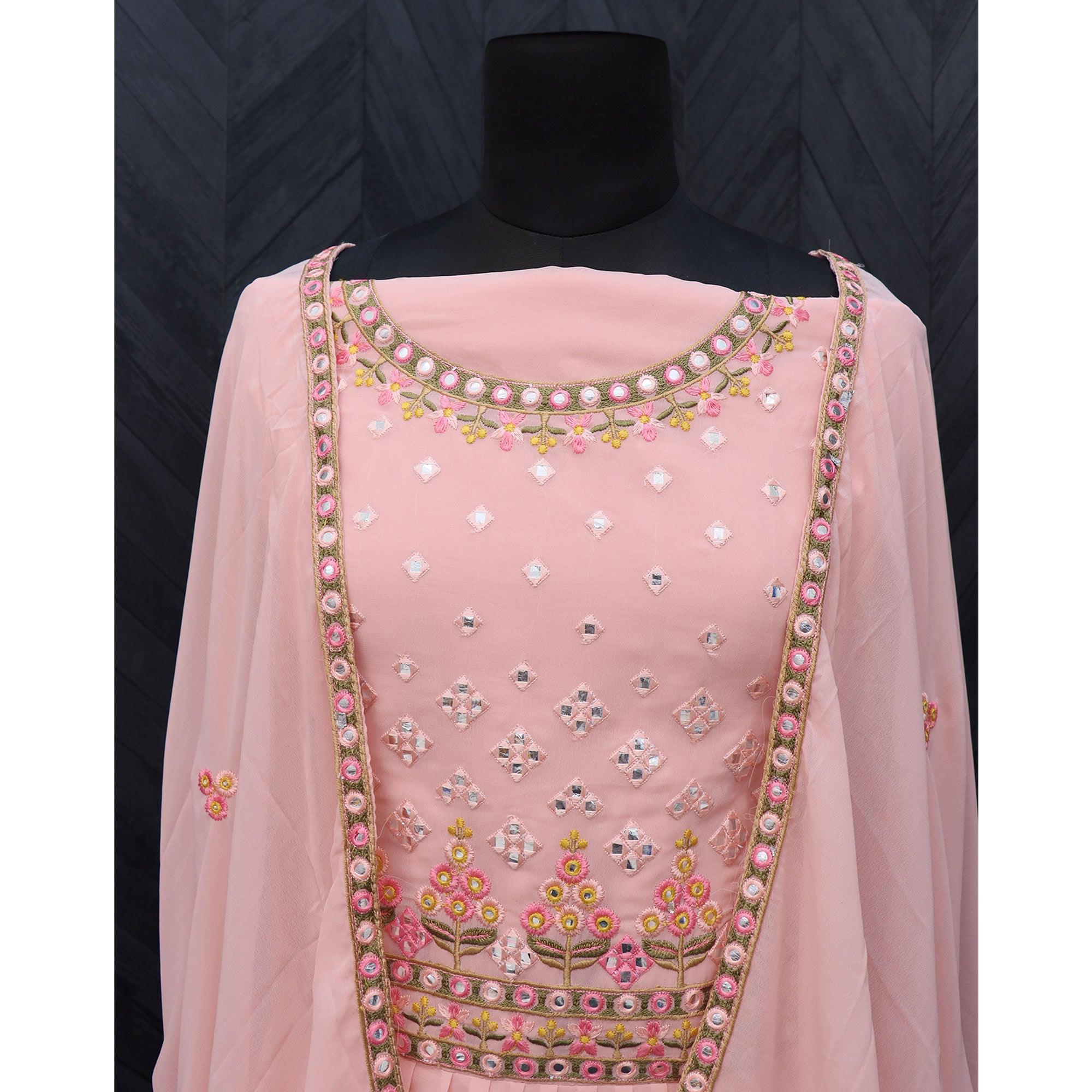 Pink Embroidered Georgette Sharara Suit - Peachmode