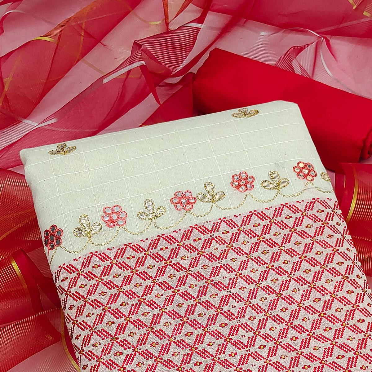 Pink Embroidered Jacquard Dress Material - Peachmode